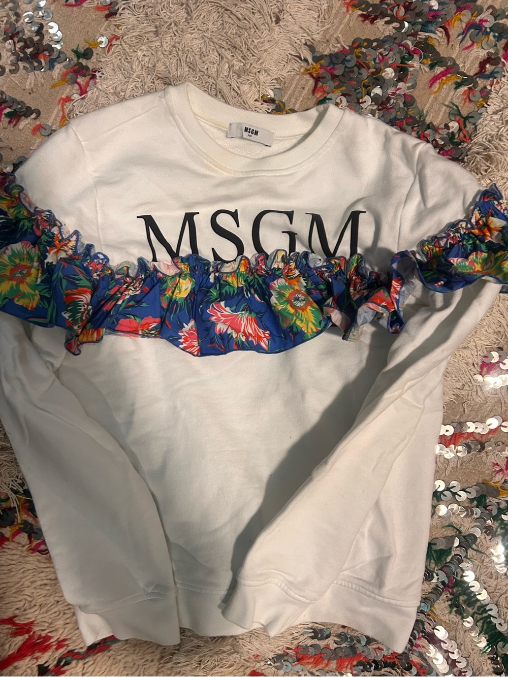 MSGM TROPICAL RUFFLE TRIM SWEATSHIRT